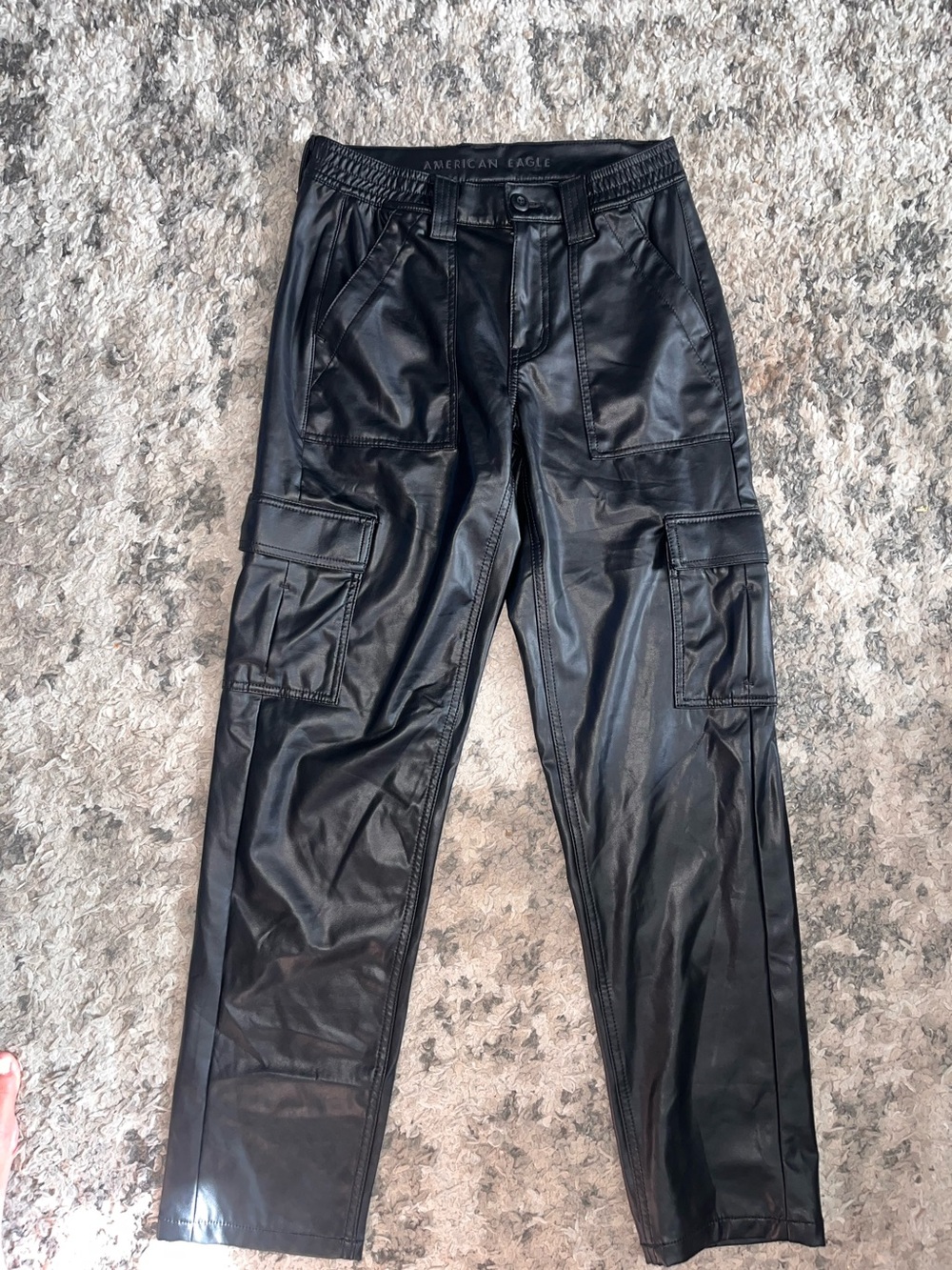 American Eagle Outfitters Black Faux Leather Cargo stretch Pants